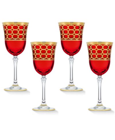 Lorren Home Trends Набор из 4 бокалов для красного вина Deep Red с золотистыми кольцами