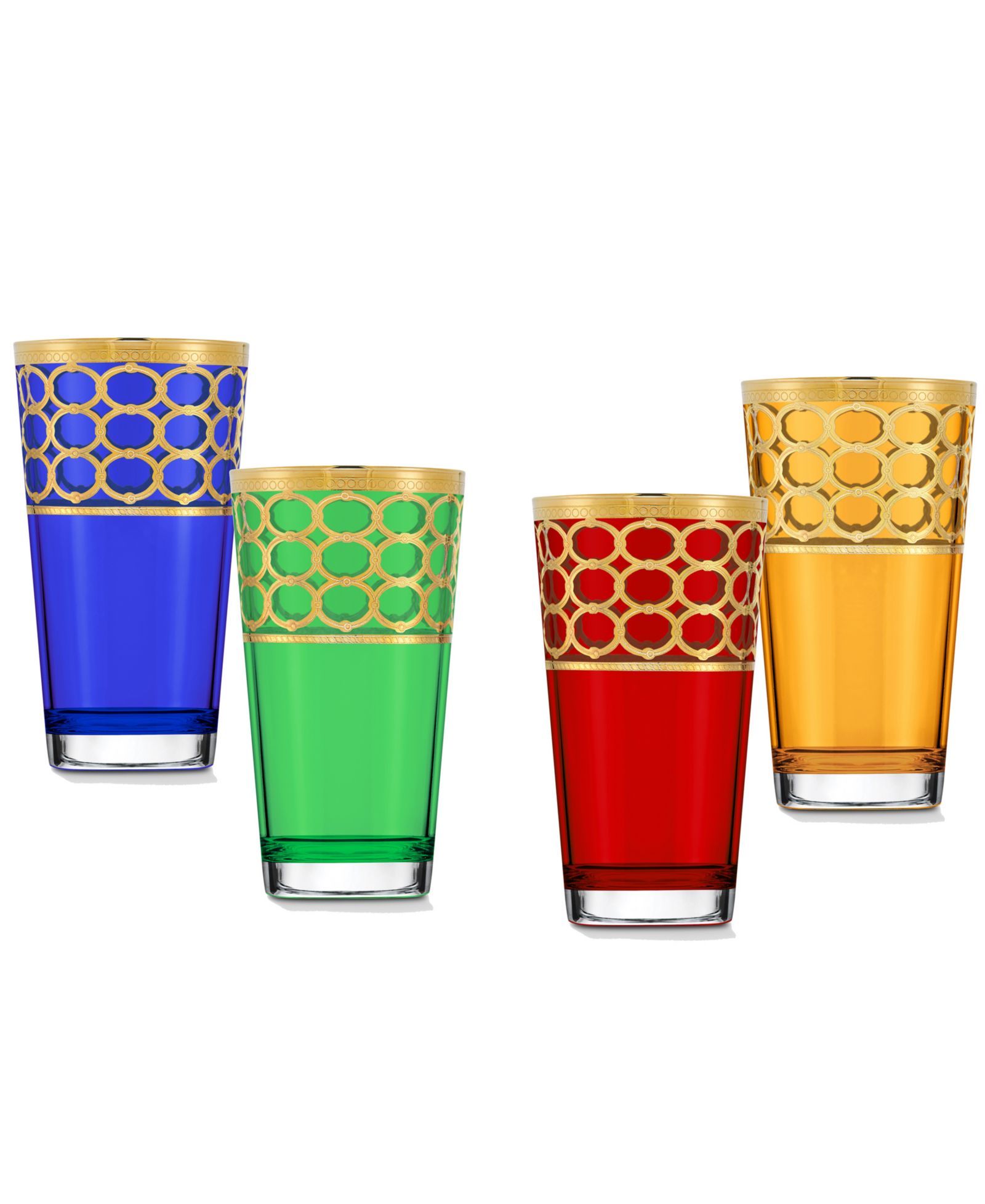 Набор бокалов Lorren Home Trends Multicolor High Ball с золотистыми кольцами, 4 шт.