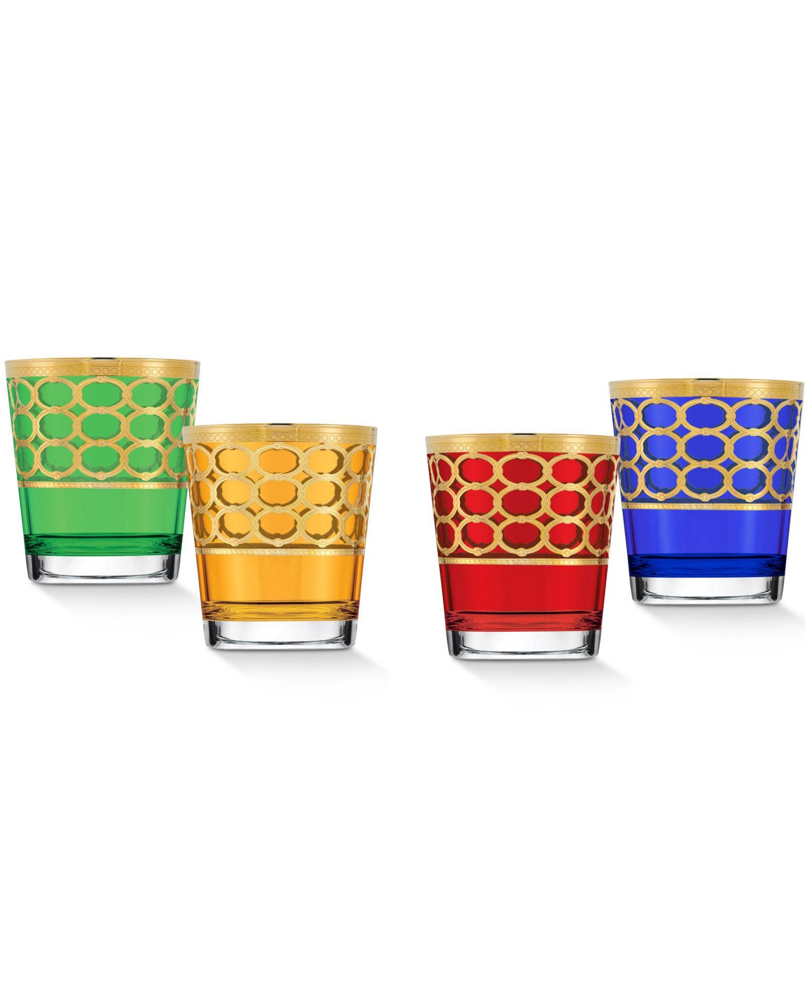 Набор из 4 стаканов Lorren Home Trends Multicolor Double Old Fashion с золотистыми кольцами