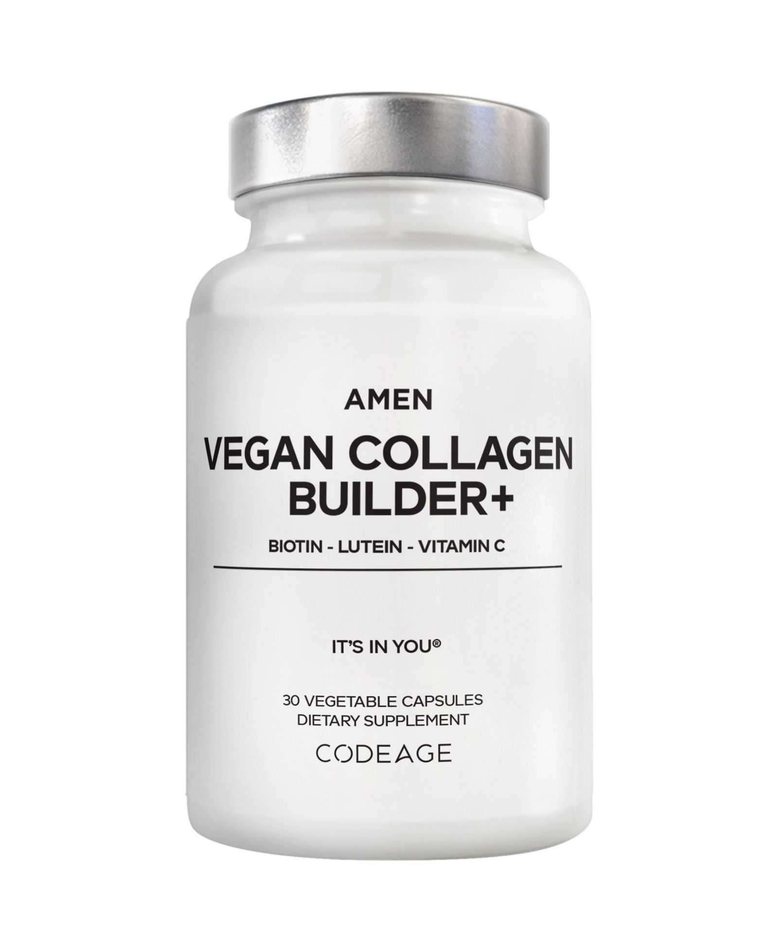 Добавка Amen Collagen Builder - Organic Whole Foods, Lutein, Vitamin C, Biotin, Lysine, Proline Collagen Boosters - Organic Cranberry, 30 Capsules