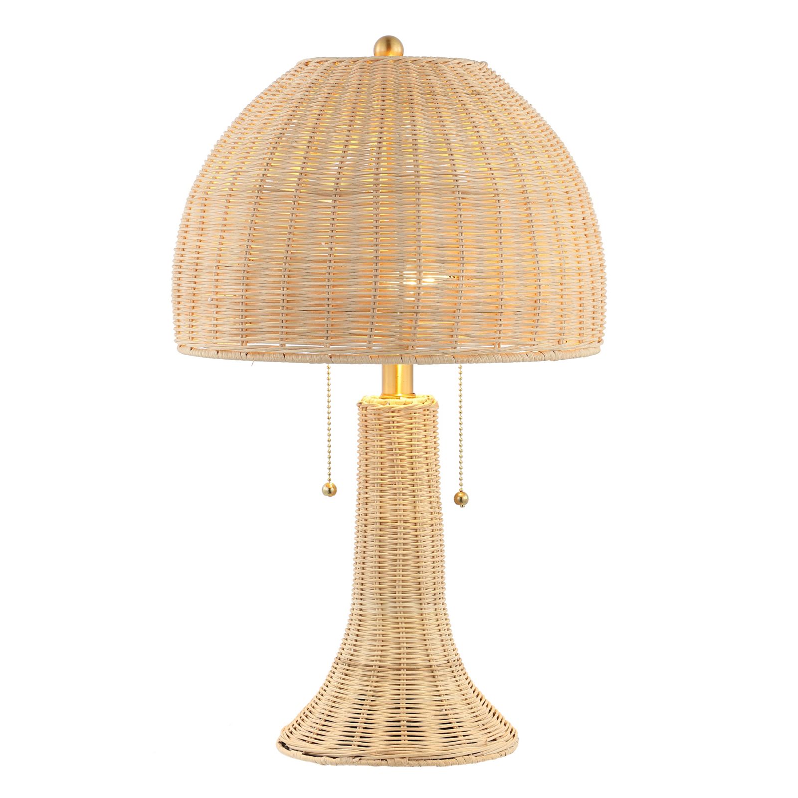 Jonathan Y  22" Bohemian Rustic Woven Rattan LED Table Lamp with Pull Chain, Dark Brown/Brass Gold