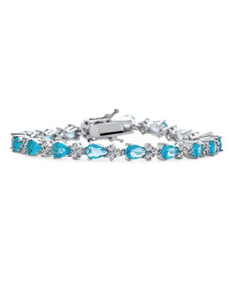 Bling Jewelry 15CTW Aqua Blue CZ Pear Shape Teardrop Tennis Bracelet Silver Plated 7"