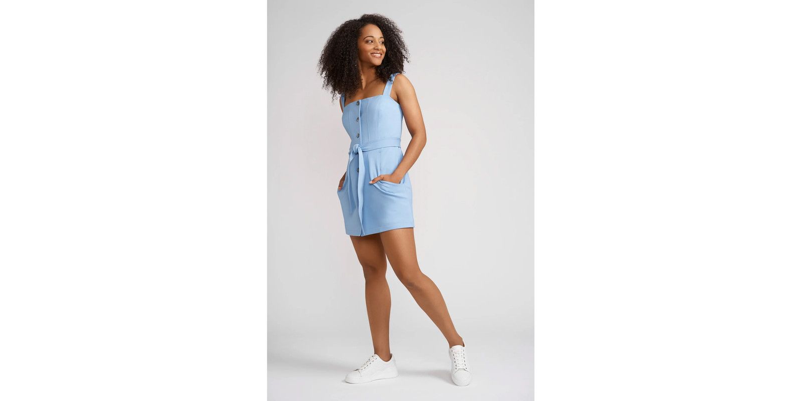 Caldwell Collection Women's Taylor Button Front Ponte Mini Dress with Large Front Pockets and Optional Belt