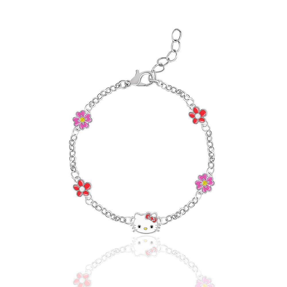 Браслет Hello Kitty Sanrio с цветами и кристаллами, серебристое напыление