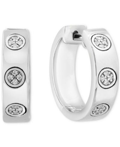 EFFY® Diamond Mini Cluster Small Huggie Hoop Earrings (1/20 ct. t.w.) in Sterling Silver, 0.67"