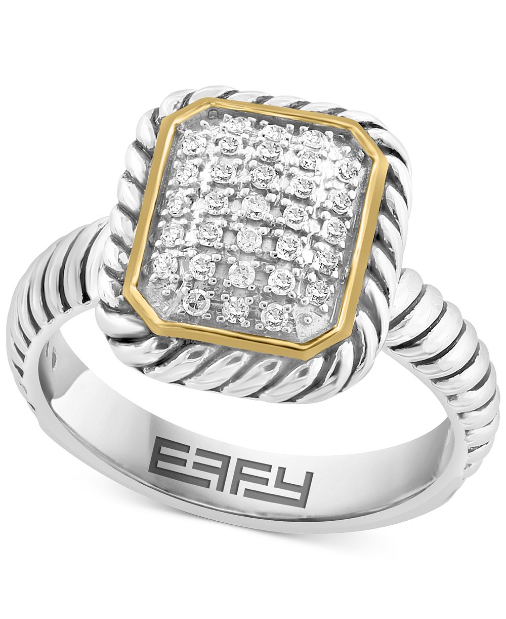 EFFY® Diamond Rectangular Cluster Ring (1/8 ct. t.w.) in Sterling Silver & 18k Gold-Plate