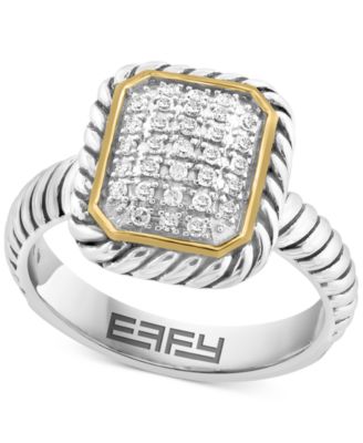 EFFY® Кольцо с прямоугольным кластером бриллиантов (1/8 ct. t.w.) из стерлингового серебра и 18k Gold-Plate