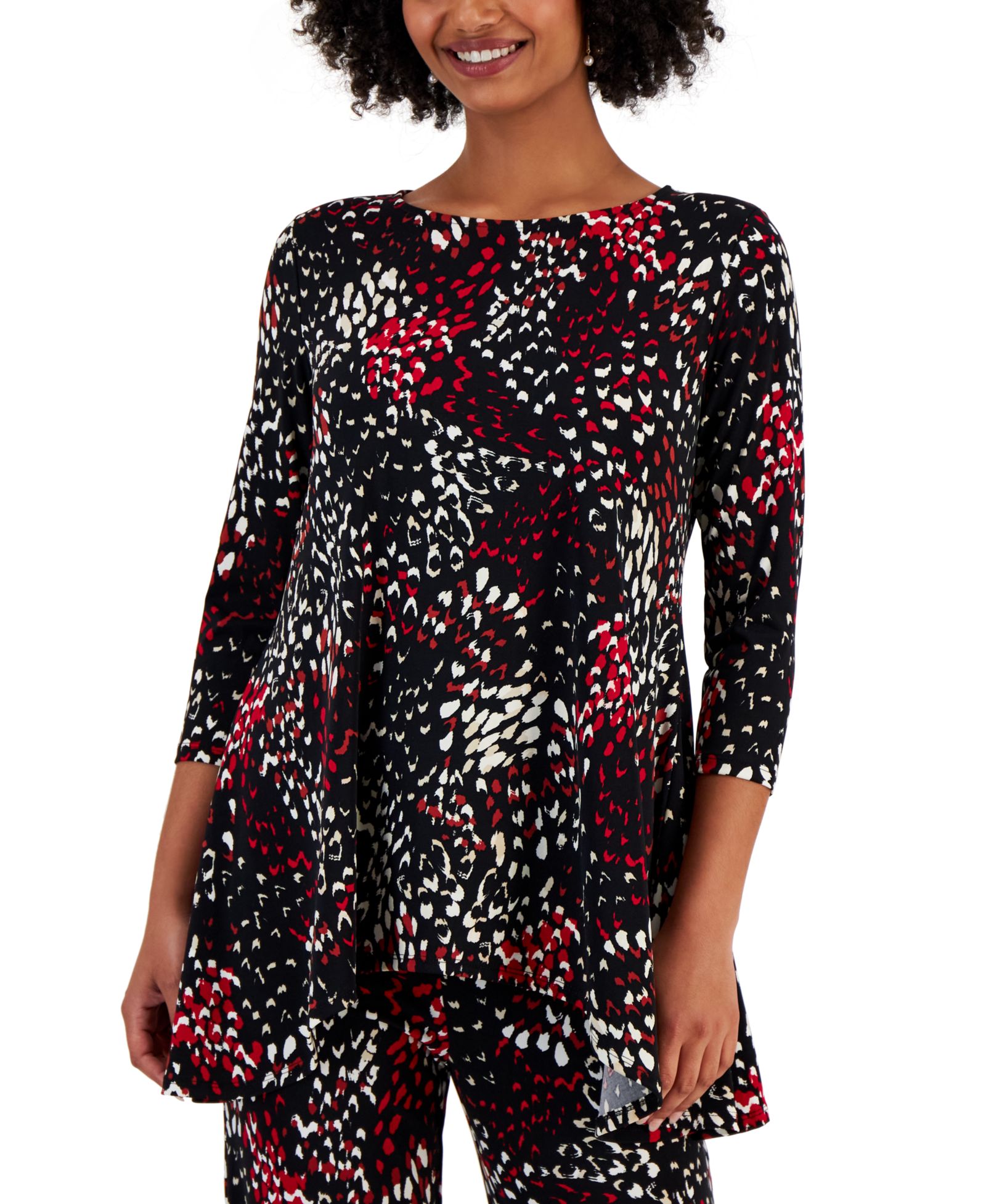 JM Collection топ длинный Petite Printed 3/4-Sleeve