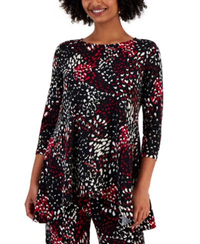 JM Collection топ длинный Petite Printed 3/4-Sleeve