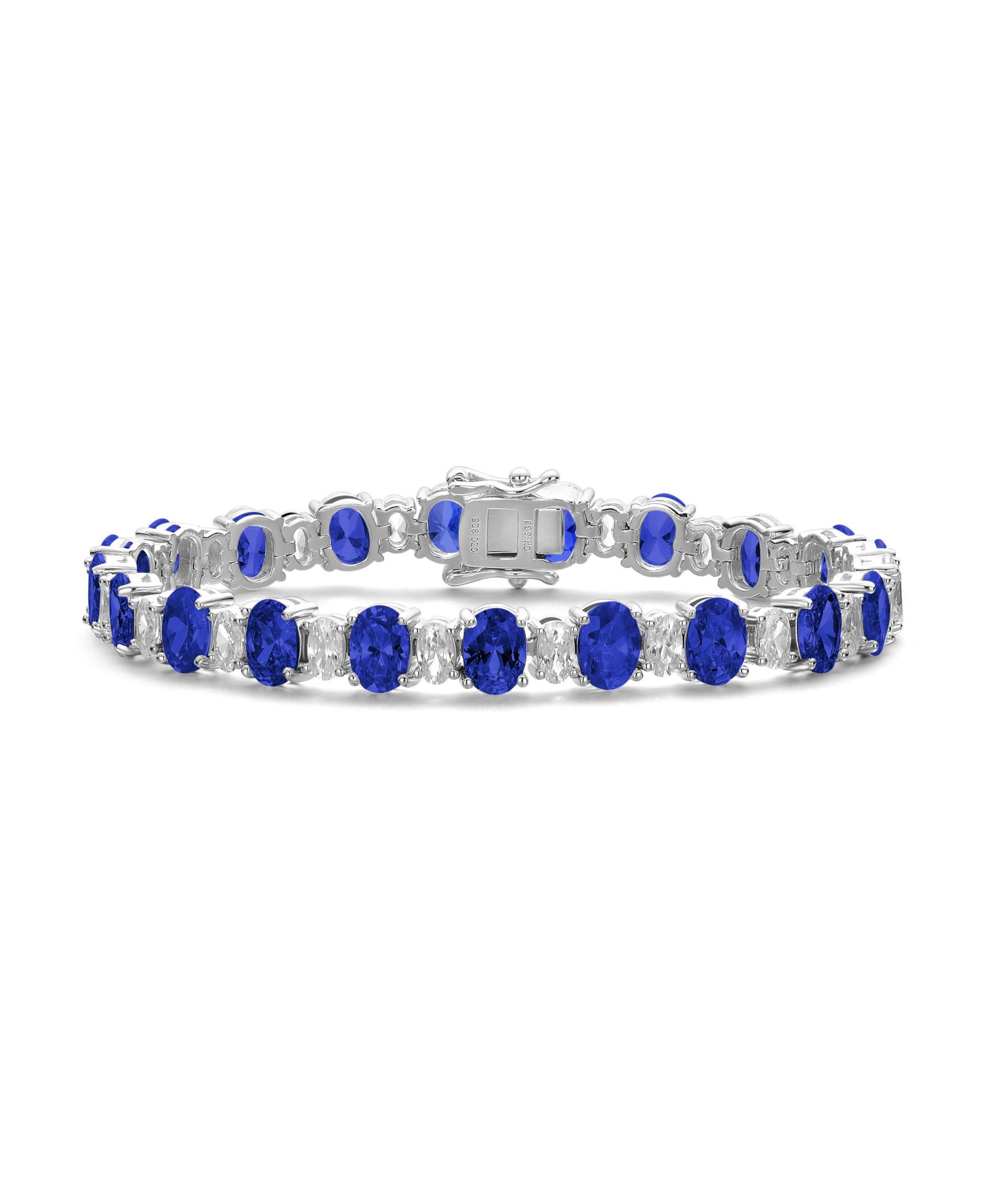 Genevive Elegant White Gold Plated Oval Cubic Zirconia Tennis Bracelet