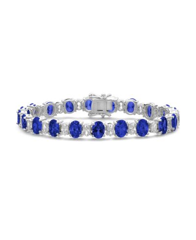 Genevive Elegant White Gold Plated Oval Cubic Zirconia Tennis Bracelet