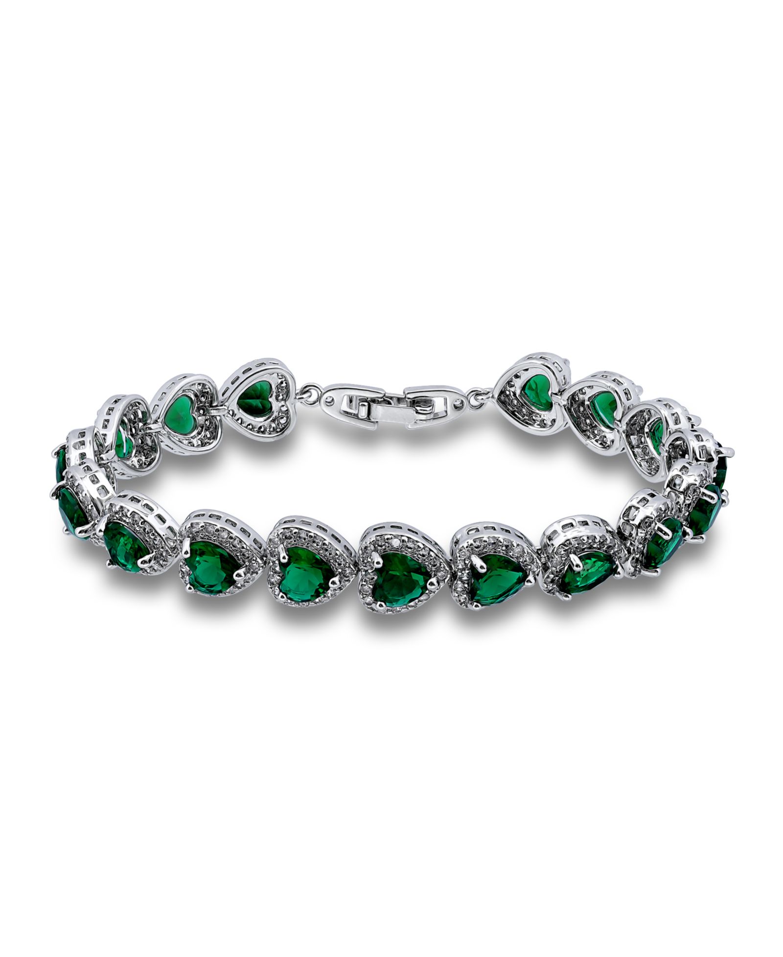 Браслет Macy's Cubic Zirconia Green Glass Heart Halo Link
