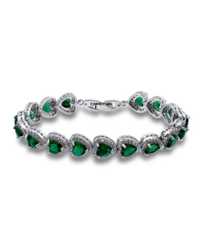 Macy's Cubic Zirconia Green Glass Heart Halo Link Bracelet