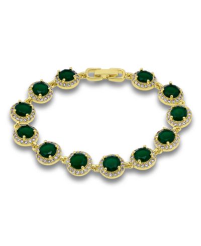 Браслет Macy's Emerald Green Glass Cubic Zirconia Halo Link