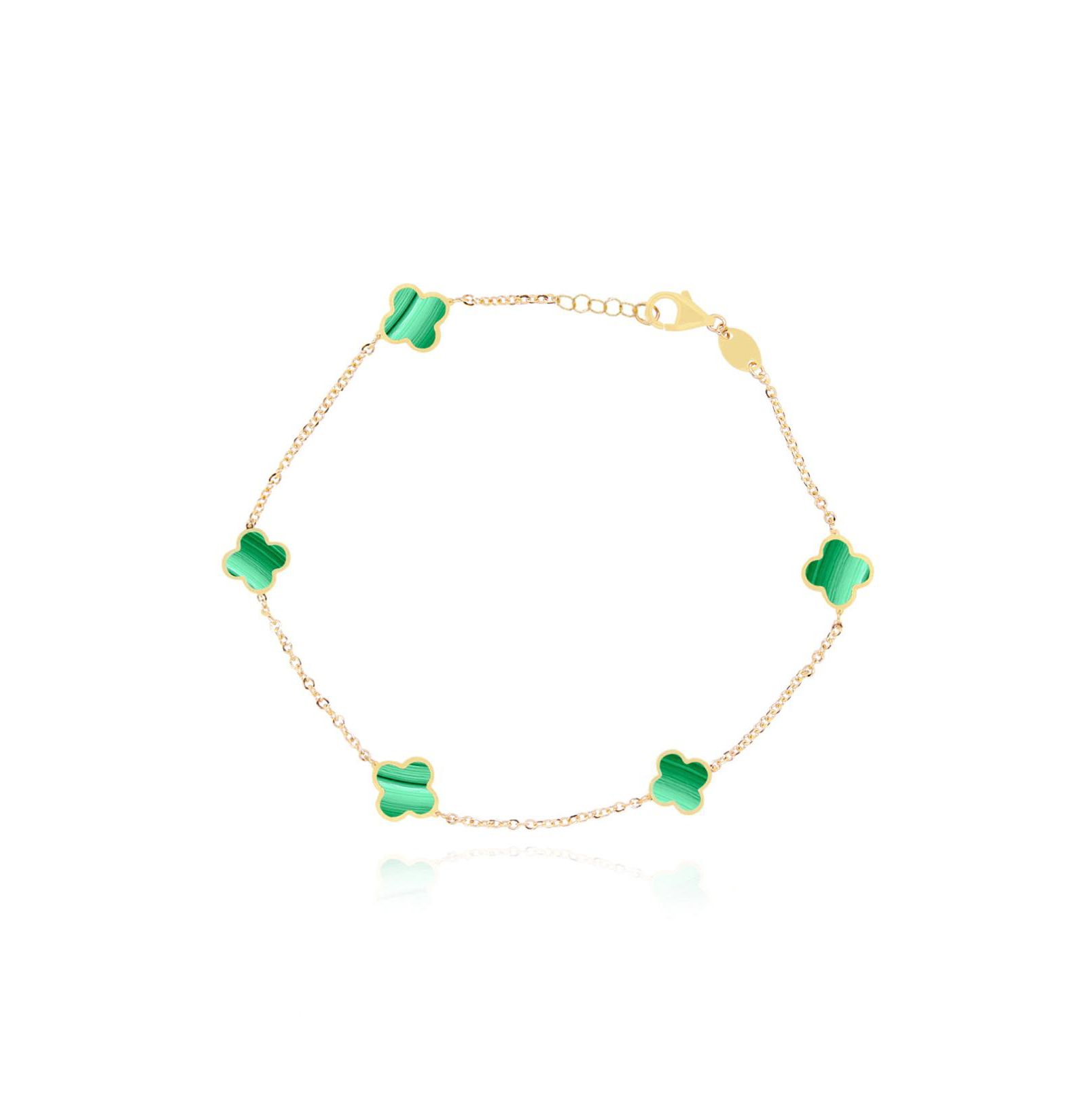 Браслет The Lovery Mini Malachite Clover 14K Gold