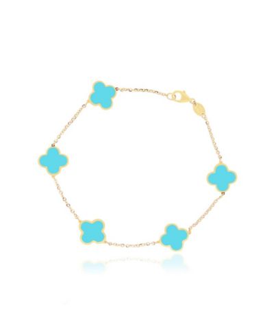 The Lovery Small Turquoise Clover Bracelet 14K Gold