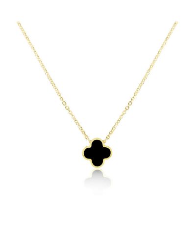 The Lovery Small Onyx Single Clover Necklace 14K Yellow Gold