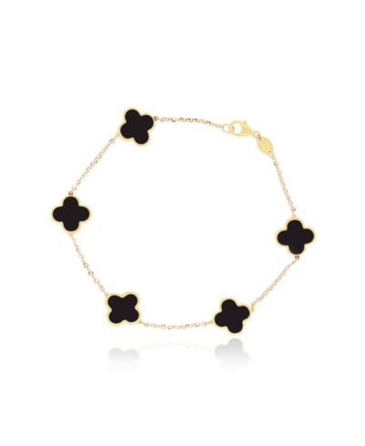 The Lovery Small Onyx Clover Bracelet 14K Yellow Gold