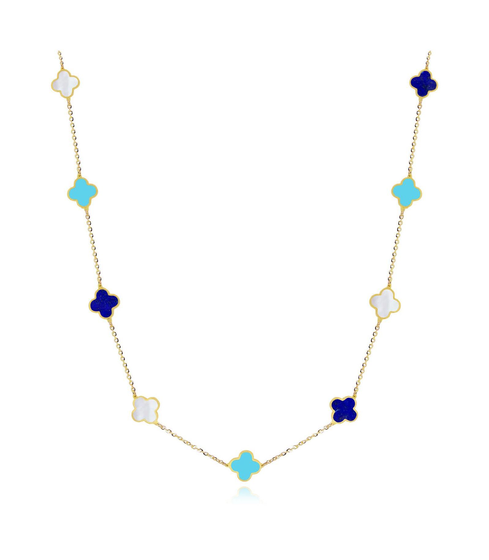 Колье The Lovery Mini Blue Mixed Clover из 14K Yellow Gold