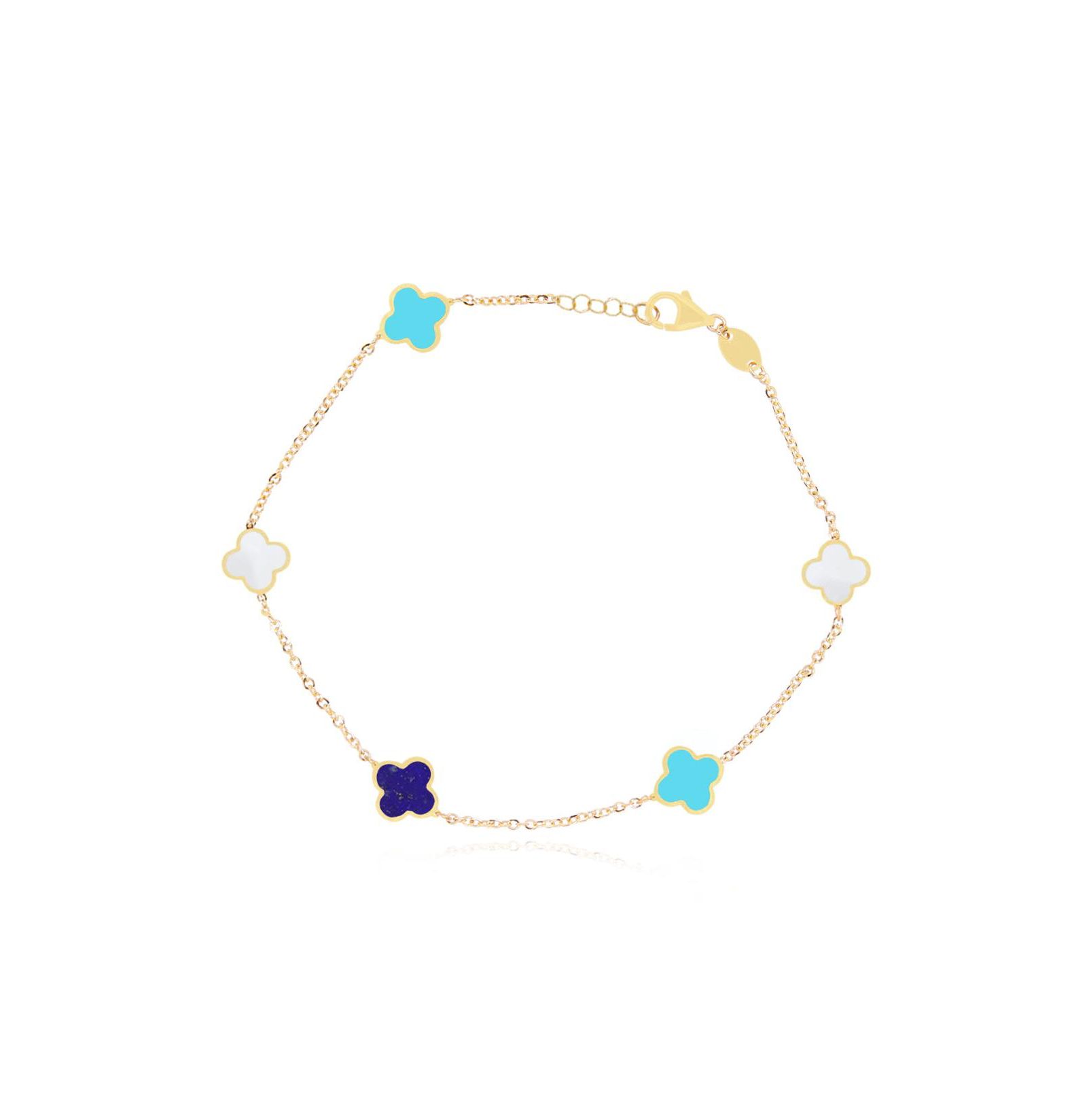 The Lovery Mini Blue Mixed Clover Bracelet 14K Gold