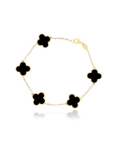 The Lovery Large Onyx Clover Bracelet 14K Yellow Gold