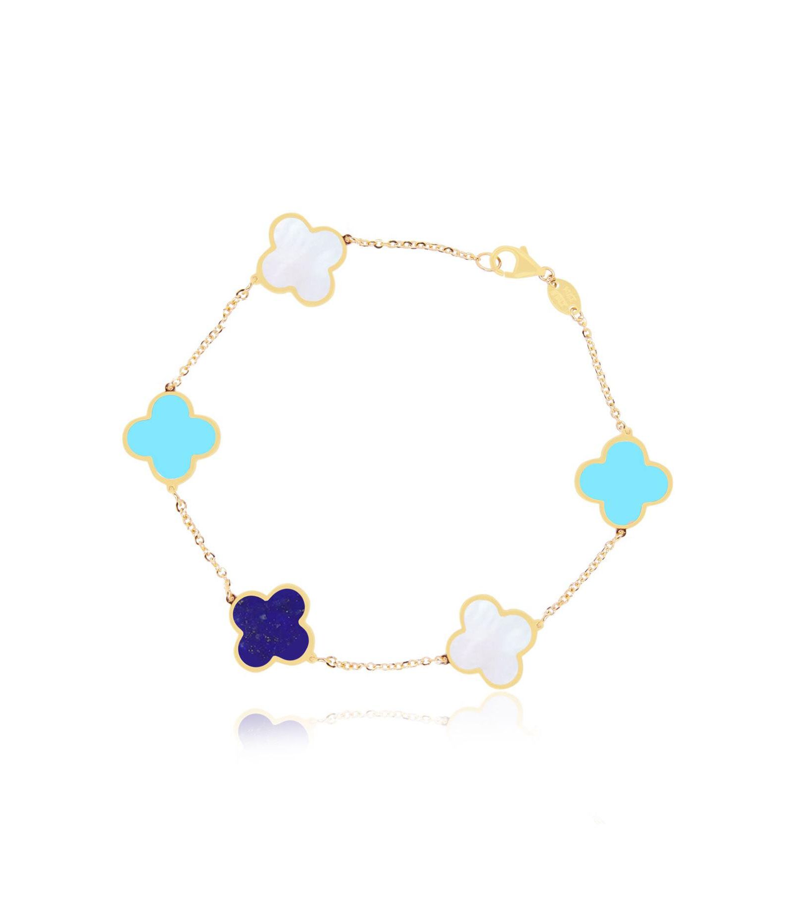 The Lovery Large Blue Mixed Clover Браслет, 14K Gold