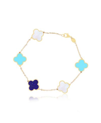 The Lovery Large Blue Mixed Clover Браслет, 14K Gold
