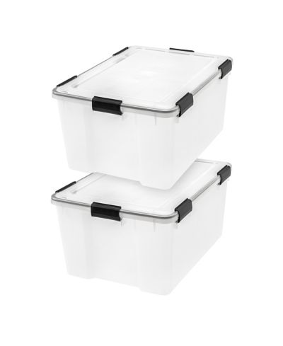 IRIS USA 62 Qt. Plastic Storage Bins with Sealed Lids, Clear Gasket Box, Airtight Containers 2Pk