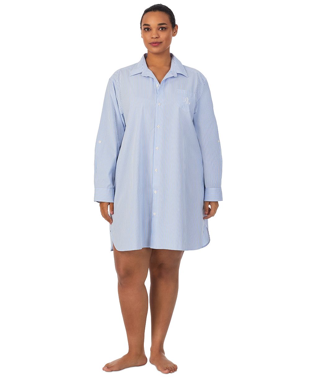 Lauren Ralph Lauren Plus Size Long-Sleeve Roll-Tab His Shirt Sleepshirt