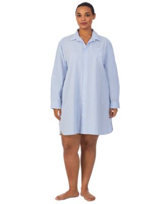 Lauren Ralph Lauren Plus Size Long-Sleeve Roll-Tab His Shirt Sleepshirt