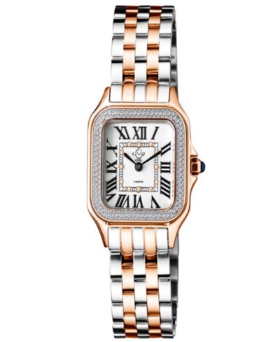 GV2 by Gevril Women's Milan Swiss Quartz Two toned SS IPRG Stainless Steel Bracelet Diamond Watch