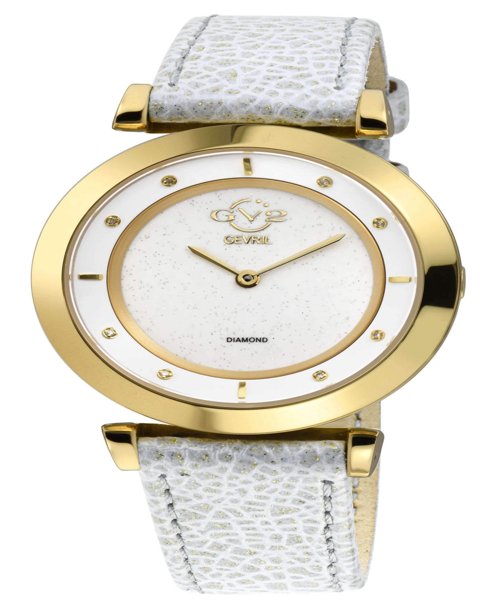 GV2 by Gevril Women's Lombardy Swiss Quartz Diamond glitter Hand made Italian leather Strap Watch