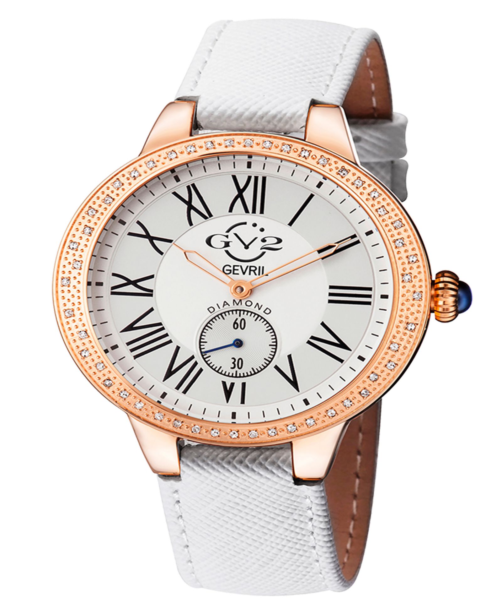 Женские часы GV2 by Gevril Astor, белая натуральная кожа, 40mm