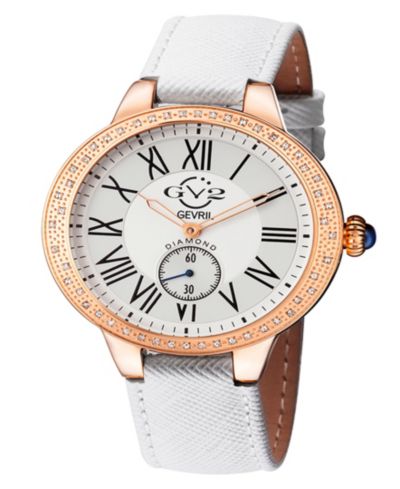 GV2 by Gevril Women's Astor Swiss Quartz Calfskin Leather Strap Diamond Watch