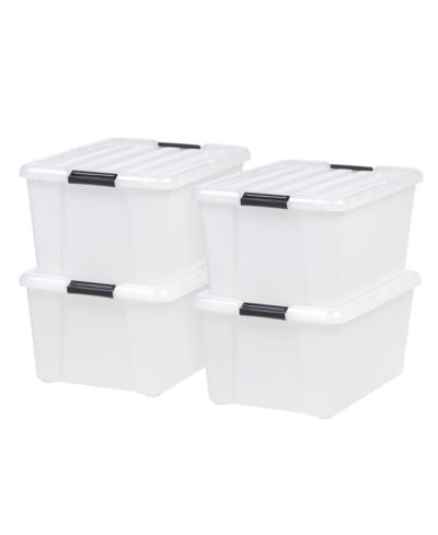 IRIS 45 Quart Buckle Up Storage Box, 4 Pack, Pearl