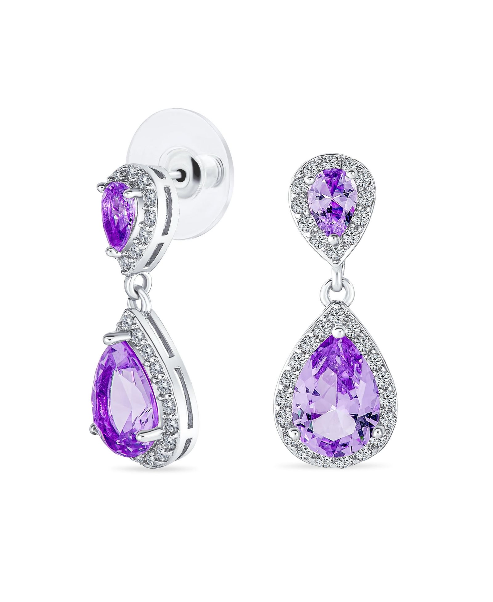 Серьги Bling Jewelry Fashion Purple CZ Halo Teardrop Drop