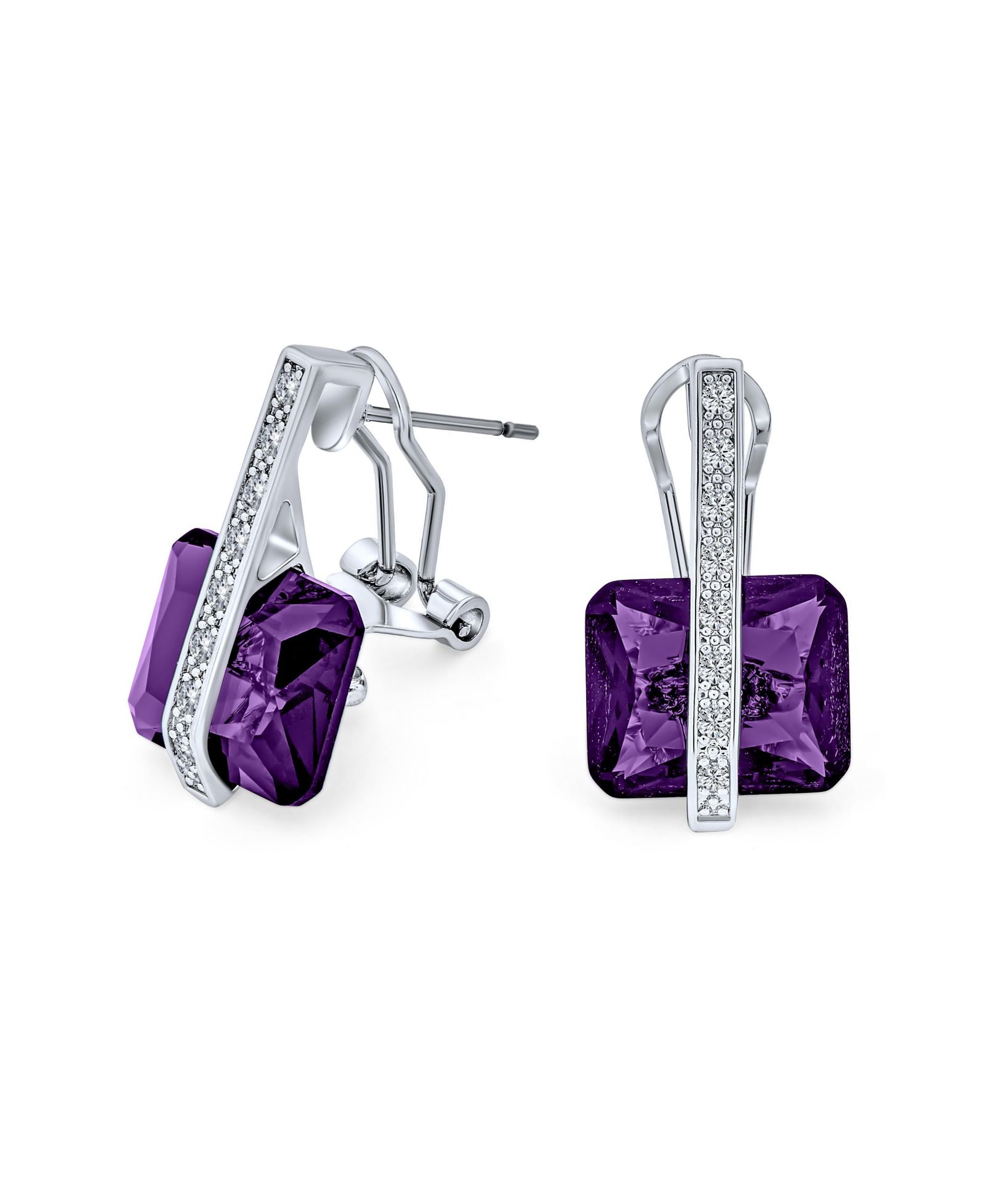 Bling Jewelry Art Deco Style CZ Rectangle Emerald Cut Drop Earrings Silver Plated