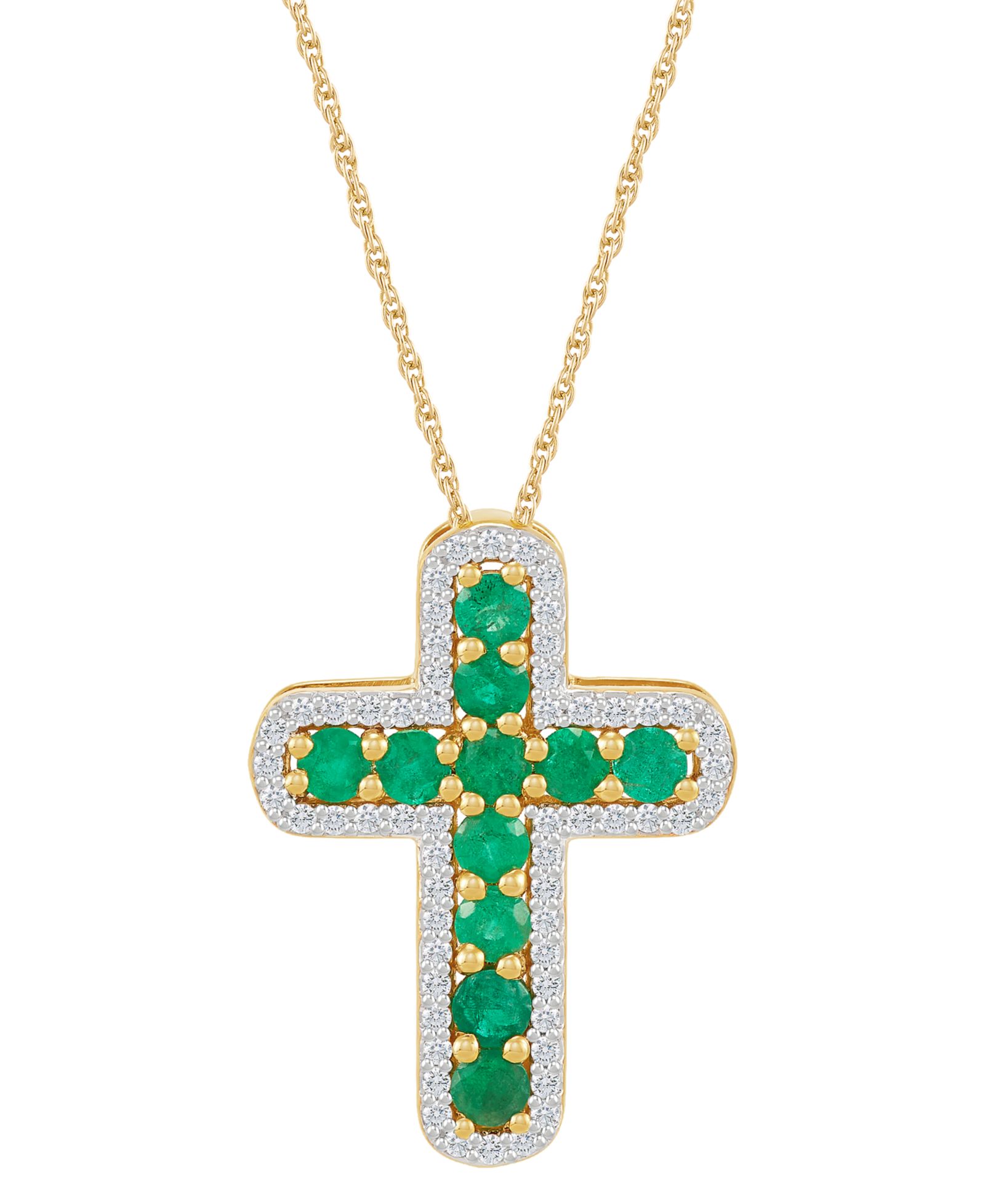 Emerald (5/8 ct. t.w.) & Diamond (1/5 ct. t.w.) Cross 18" Pendant Necklace in 14k Gold (Also in Ruby)