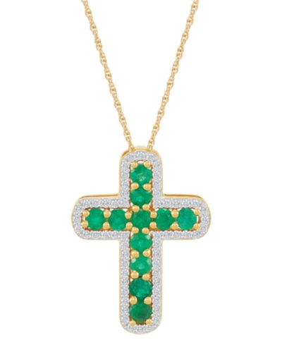 Emerald (5/8 ct. t.w.) & Diamond (1/5 ct. t.w.) Cross 18" Pendant Necklace in 14k Gold (Also in Ruby)