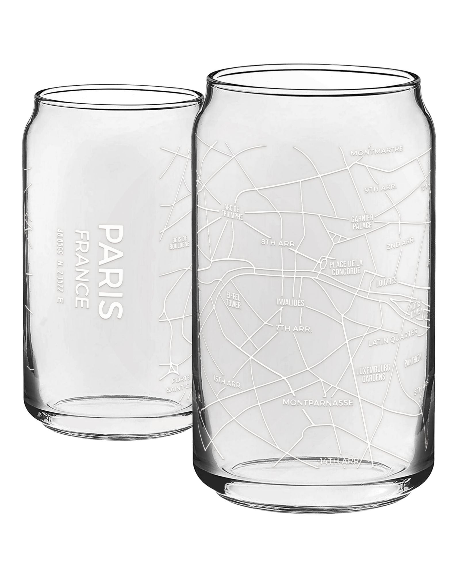 Набор из 2 повседневных стеклянных стаканов NARBO THE CAN Paris Map 16 oz