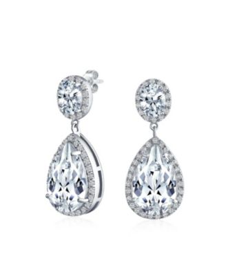 Bling Jewelry Classic Statement 7CT CZ Large Pear Shaped Cubic Zirconia Pave Halo Teardrop Chandelier Dangle Earrings