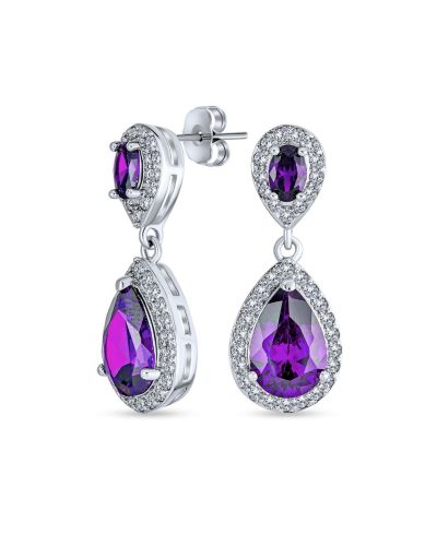 Bling Jewelry Classic Cocktail 7CT Purple CZ Halo Teardrop Earrings Silver Plated