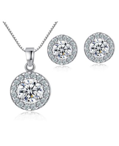 Cubic Zirconia Necklace Set with Cubic Zirconia Halo Earring Settings