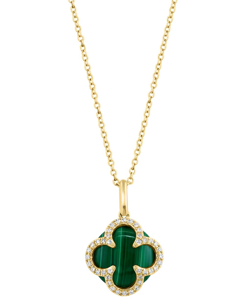 Подвеска EFFY Collection с малахитом и бриллиантом (1/8 ct. t.w.) из 14k желтого золота