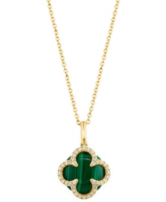 Подвеска EFFY Collection с малахитом и бриллиантом (1/8 ct. t.w.) из 14k желтого золота