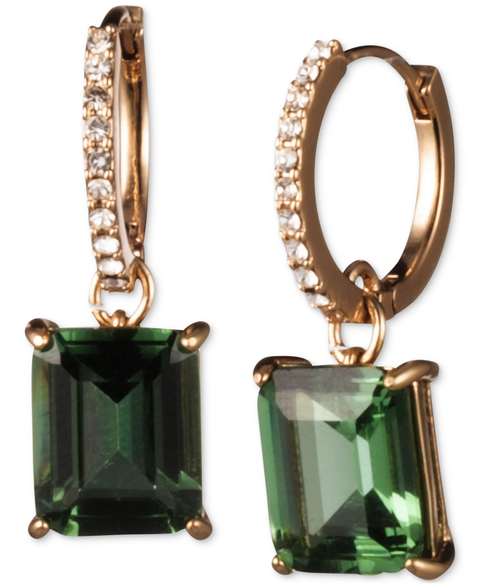 Lauren Ralph Lauren Gold-Tone Color Stone Charm Pavé Huggie Hoop Earrings