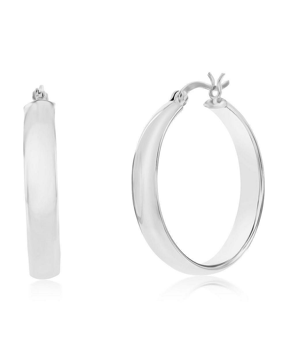 Серьги Simona Sterling or Plated over Sterling 5x31mm Fancy Flat Hoop