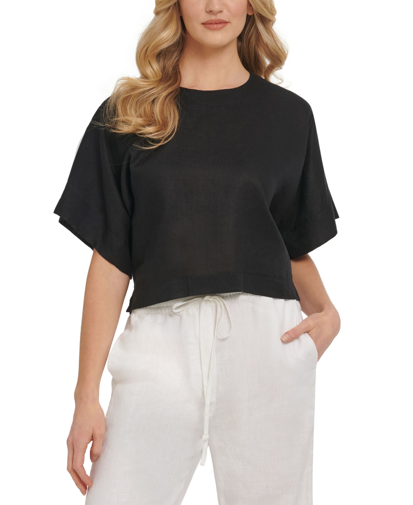 DKNY льняной топ с заниженным плечом, 100% лен