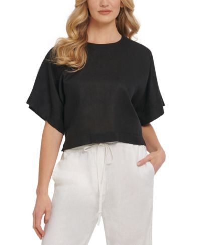 DKNY льняной топ с заниженным плечом, 100% лен
