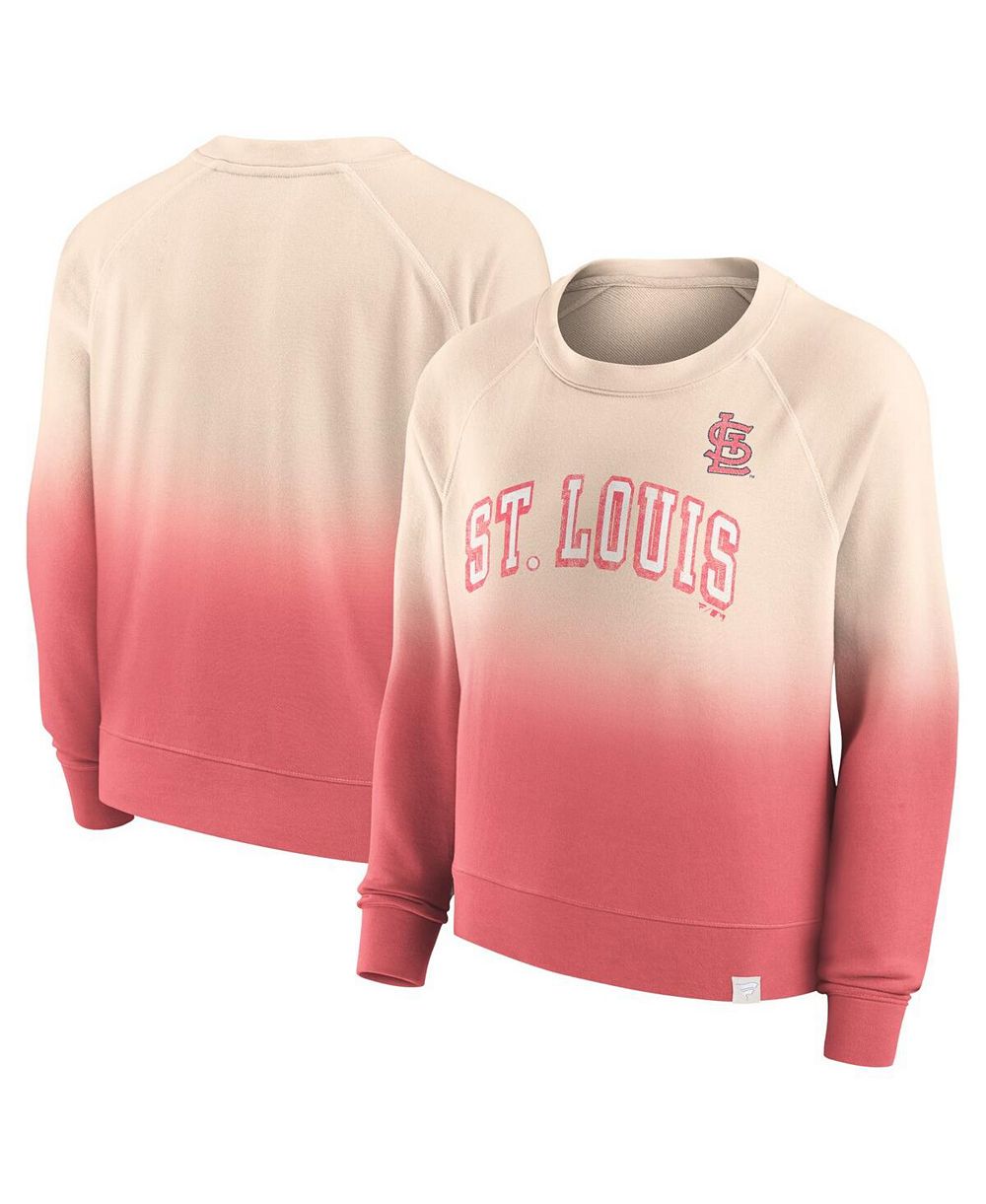 Женский свитшот Fanatics Tan, Red Distressed St. Louis Cardinals Luxe Lounge Arch Raglan Pullover